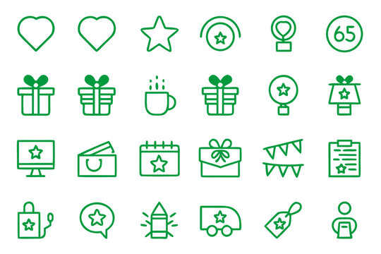 Collection of stylized line art symbols representing exclusive advantages customer perks and special privileges presented in a clean modern aesthetic with vibrant color accents