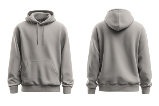 Light grey hooded sweatshirt front and back view isolated on a transparent background hoodie clothing - Powered by Adobe