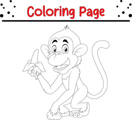 Monkey Coloring Page. Jungle animal coloring book page for children