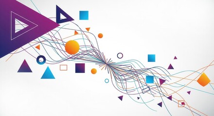 A vivid abstract image with colorful geometric shapes and wavy lines emanating from a central point, symbolizing data flow and connection.