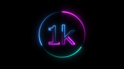 Glowing neon 1K text illustration on black background. Glowing neon line 1k Ultra HD icon isolated.