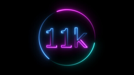 Glowing neon 11K text illustration on black background. Glowing neon line 11k Ultra HD icon isolated.