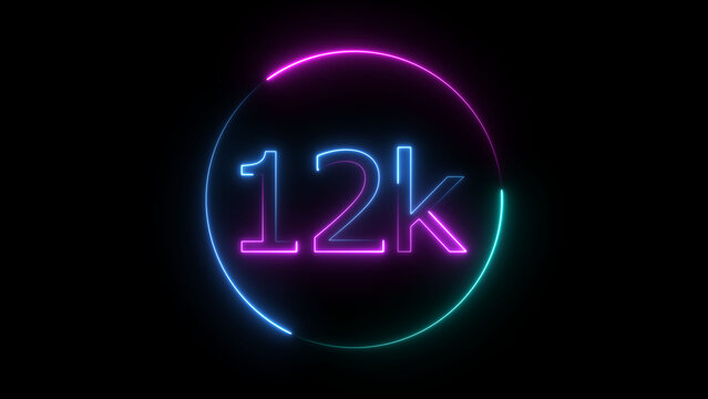 Glowing neon 12K text illustration on black background. Glowing neon line 12k Ultra HD icon isolated.