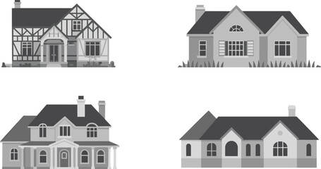 Minimal Vector House Illustrations, Classic Residential Architecture, Monochrome Home Icons for Real Estate Projects, Construction Plans, and Design Concepts