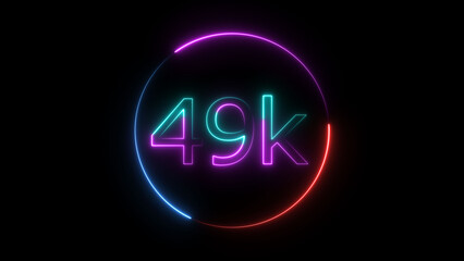 Glowing neon 49K text illustration on black background. Glowing neon line 49k Ultra HD icon isolated.