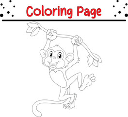 Monkey Jungle Animal Coloring Page for Kids