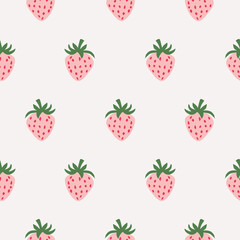 Seamless pattern with peach pink strawberries on a cream background. Vector graphics.