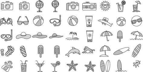 Summer Beach Icon Set – Vacation, Travel, Swim, and Tropical Elements for Seasonal Designs, Crafts, Stickers, and Digital Art