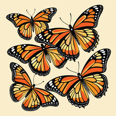 Obraz premium Six monarch butterflies collection graphic design