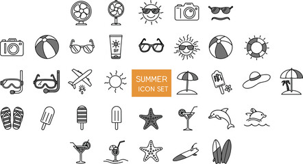 Summer Beach Icon Set – Vacation, Travel, Swim, and Tropical Elements for Seasonal Designs, Crafts, Stickers, and Digital Art