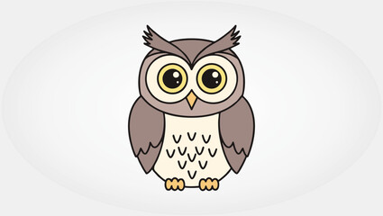 Fototapeta premium A charming owl with big yellow eyes and soft brown feathers, illustrated in a minimalist cartoon style. Perfect for educational, woodland, or children’s themes.