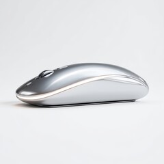 A sleek, modern silver computer mouse with smooth curves on a white background, showcasing a minimalist and futuristic design, mouse on a white background