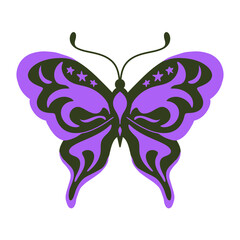 Purple and Green Celestial Butterfly. Mystical Insect Illustration