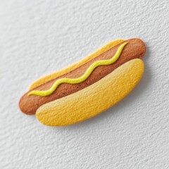 Realistic illustration of a hot dog with mustard and a bun on a textured surface backdrop