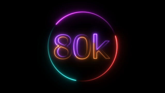 Glowing neon 80K text illustration on black background. Glowing neon line 80k Ultra HD icon isolated.