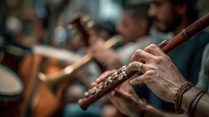Fototapeta premium Street Musician Playing Flute