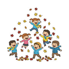 Fototapeta premium Happy kids tossing autumn leaves