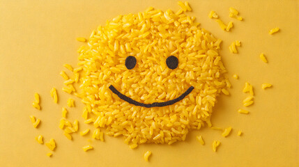 Yellow grains arranged into a smiley face on a yellow background.