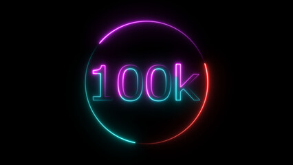 Glowing neon 100K text illustration on black background. Glowing neon line 100k Ultra HD icon isolated.