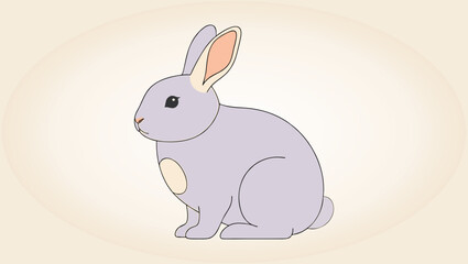 A gray bunny rabbit with pink ears sitting calmly, designed in a soft and cute cartoon style for children and pet themes.
