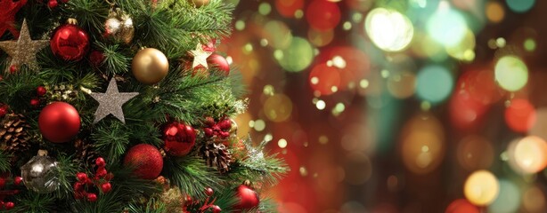 Fototapeta premium The festive Christmas tree adorned with colorful ornaments and lights ????.