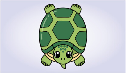 A cartoon-style green turtle with a smiling face and big eyes. Fun and friendly character design ideal for kids.