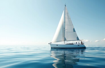 Fototapeta premium Sailboat gliding across calm ocean waters under clear sky