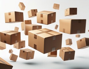 flying cardboard boxes isolated on white background realistic floating packaging boxes in motion ideal for shipping delivery and e commerce concepts generative ai