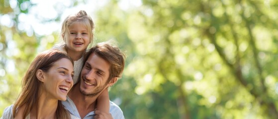 The joyful family enjoying a sunny day in a beautiful green park together.