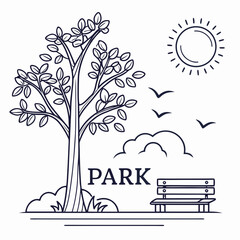 
a tree and bench in a park
