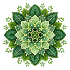Green leaf mandala pattern isolated on transparent background