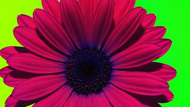 Vibrant floral pattern with pink daisy flowers and a bright green background