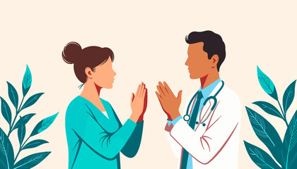 Grateful patient applauding doctor in hospital setting