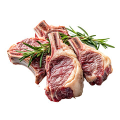Fresh Raw Lamb Chops Garnished with Rosemary Sprigs