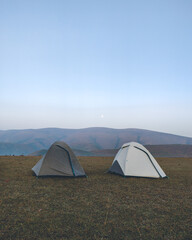 Tents in a cold morning on the hills in Koraput, Odisha, India in November 2024....