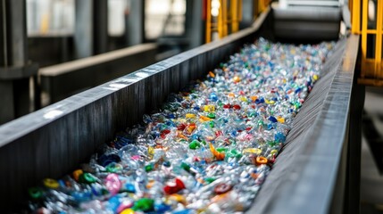 Obraz premium Recycling plastic bottles on a conveyor belt