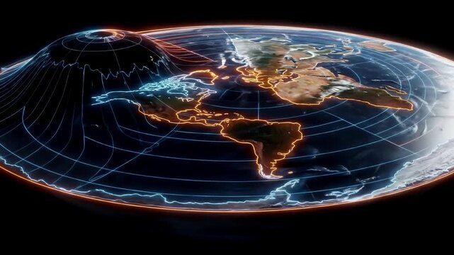 Digital Globe Rotating with Glowing Data Lines and World Map Animation