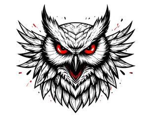 Obraz premium Intense owl head graphic, bold lines, red eyes