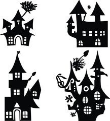 Black Silhouette Haunted Mansions Illustration