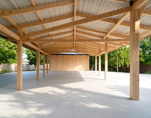 Fototapeta premium Light-filled wooden canopy structure over paved area (1)