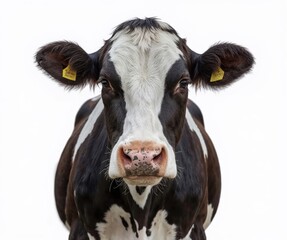 Holstein cow facing forward isolated on transparent background, classic farm animal photo