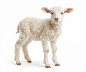 Fototapeta premium White lamb standing isolated on transparent background, adorable baby farm animal photo