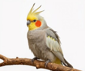 Cockatiel bird perched isolated on transparent background, vibrant exotic pet photo