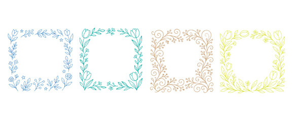 set of floral flower wreath vector illustration 