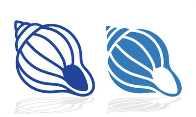 Blue and white Seashell vector icon.