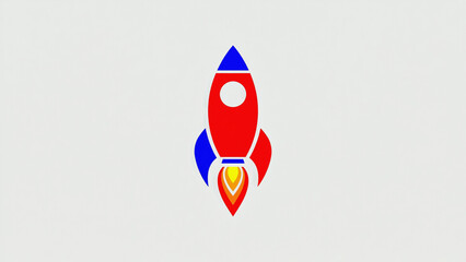 Stylized Red Rocket Launching on White Background