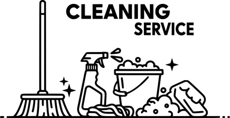 Obraz premium Cleaning supplies broom, mop, bucket, soapy water. Background sparkling clean. Use cleaning service ad, EPS Vector