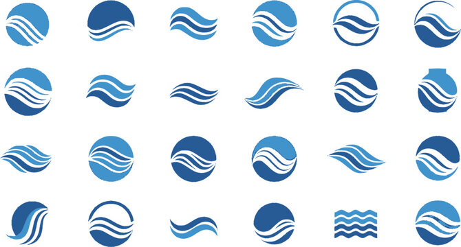 Abstract blue wave logos, various designs, for a brand or company, EPS Vector