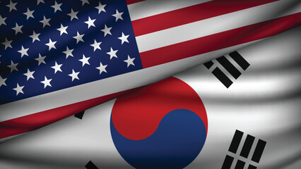 High Quality background with Two Flags of South Korea and USA