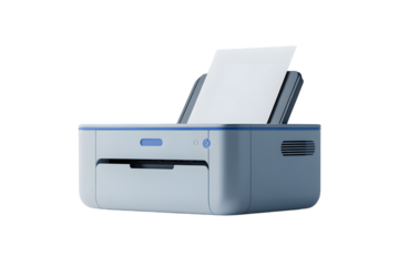 Modern Blue and Grey Printer with Paper Ready to Print Isolated on Transparent Background